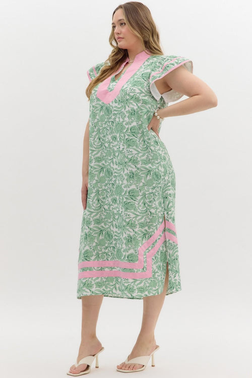 entro plus size floral green summer midi dress