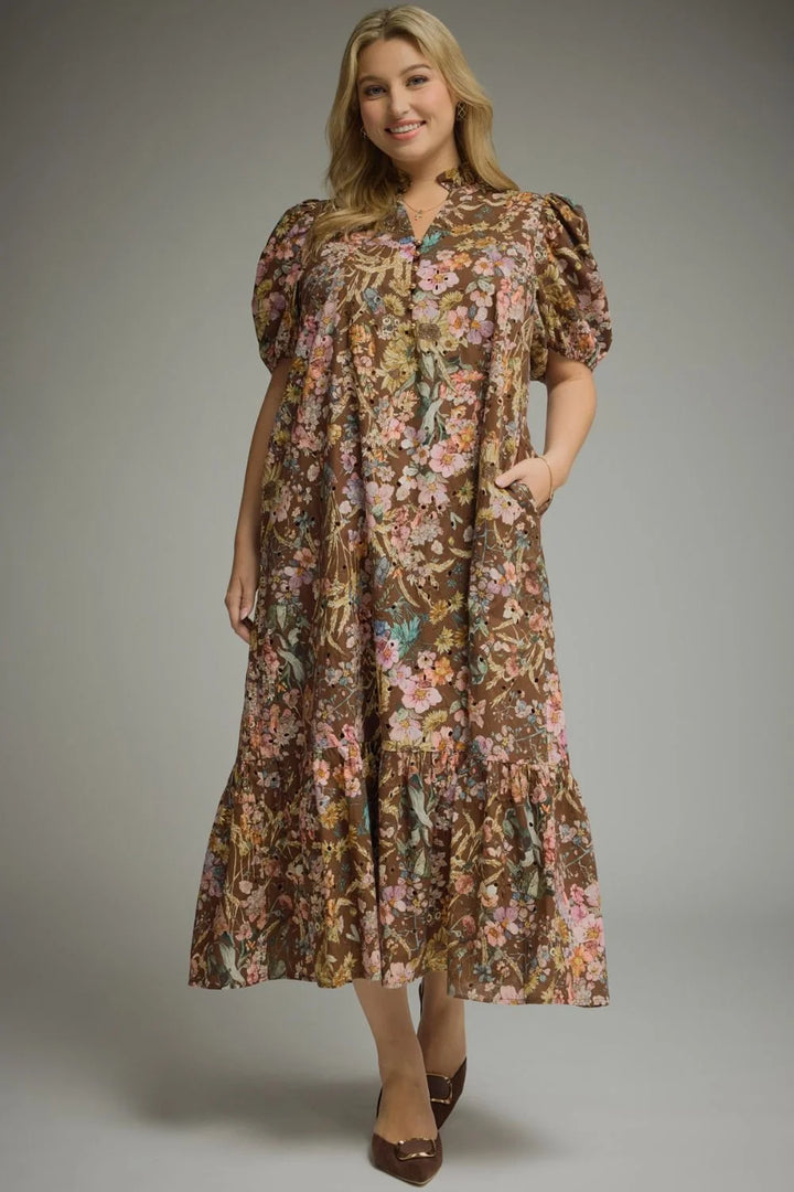 entro plus size floral brown dress