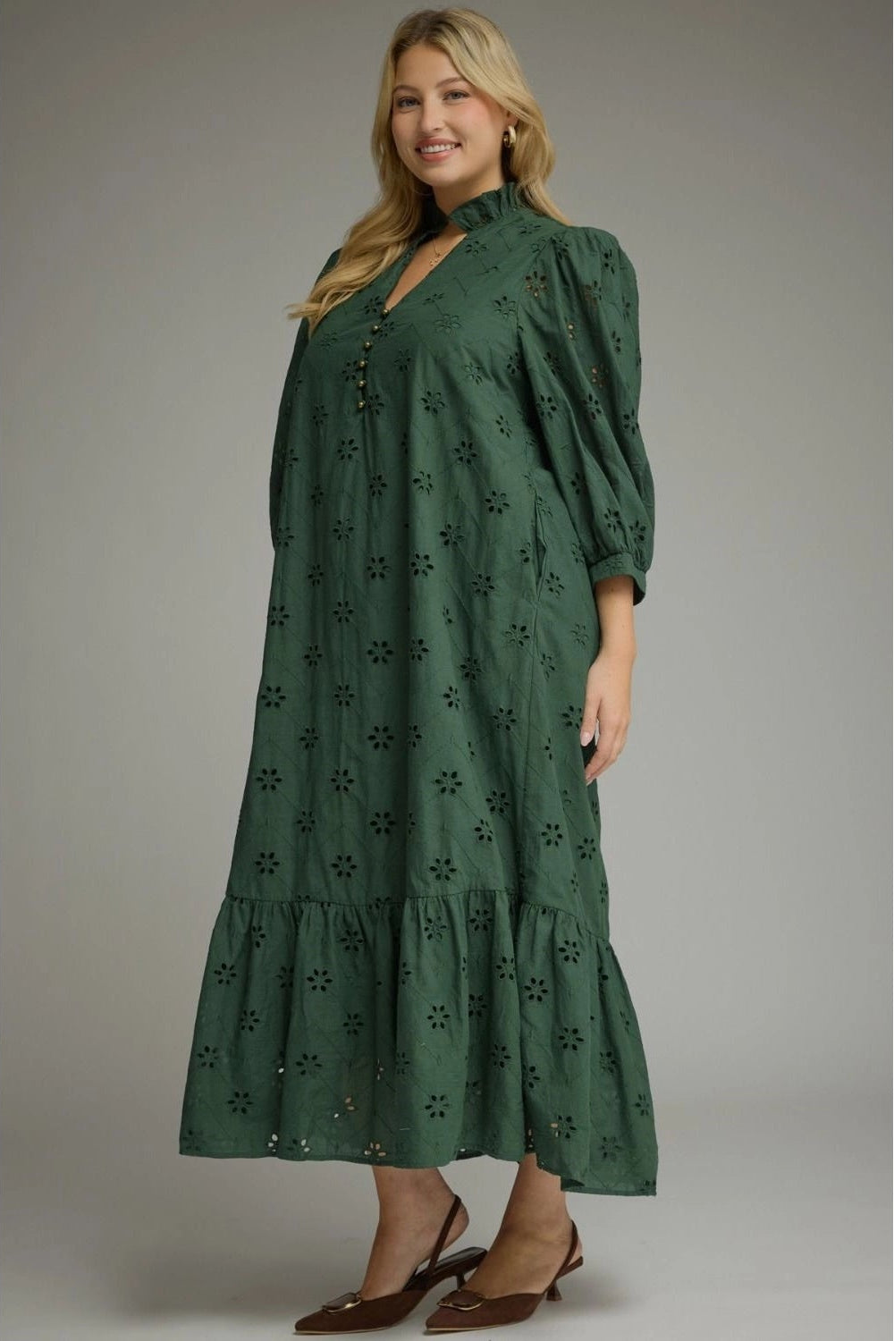 entro plus size hunter green eyelet midi dress
