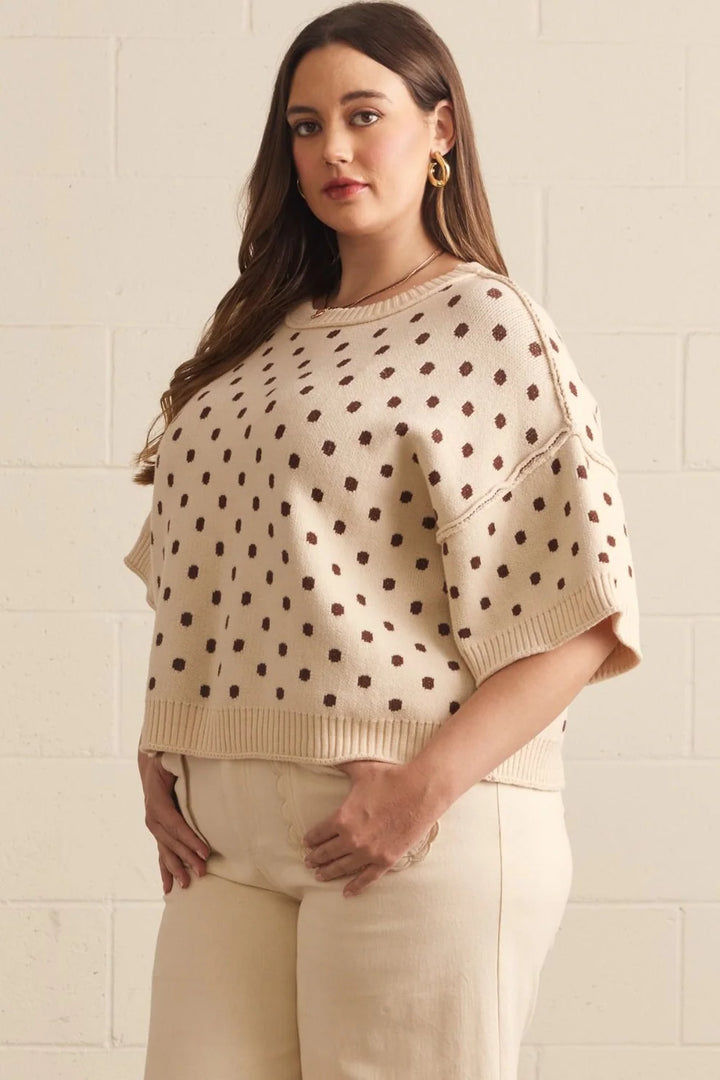 entro plus size polka dot sweater top brown