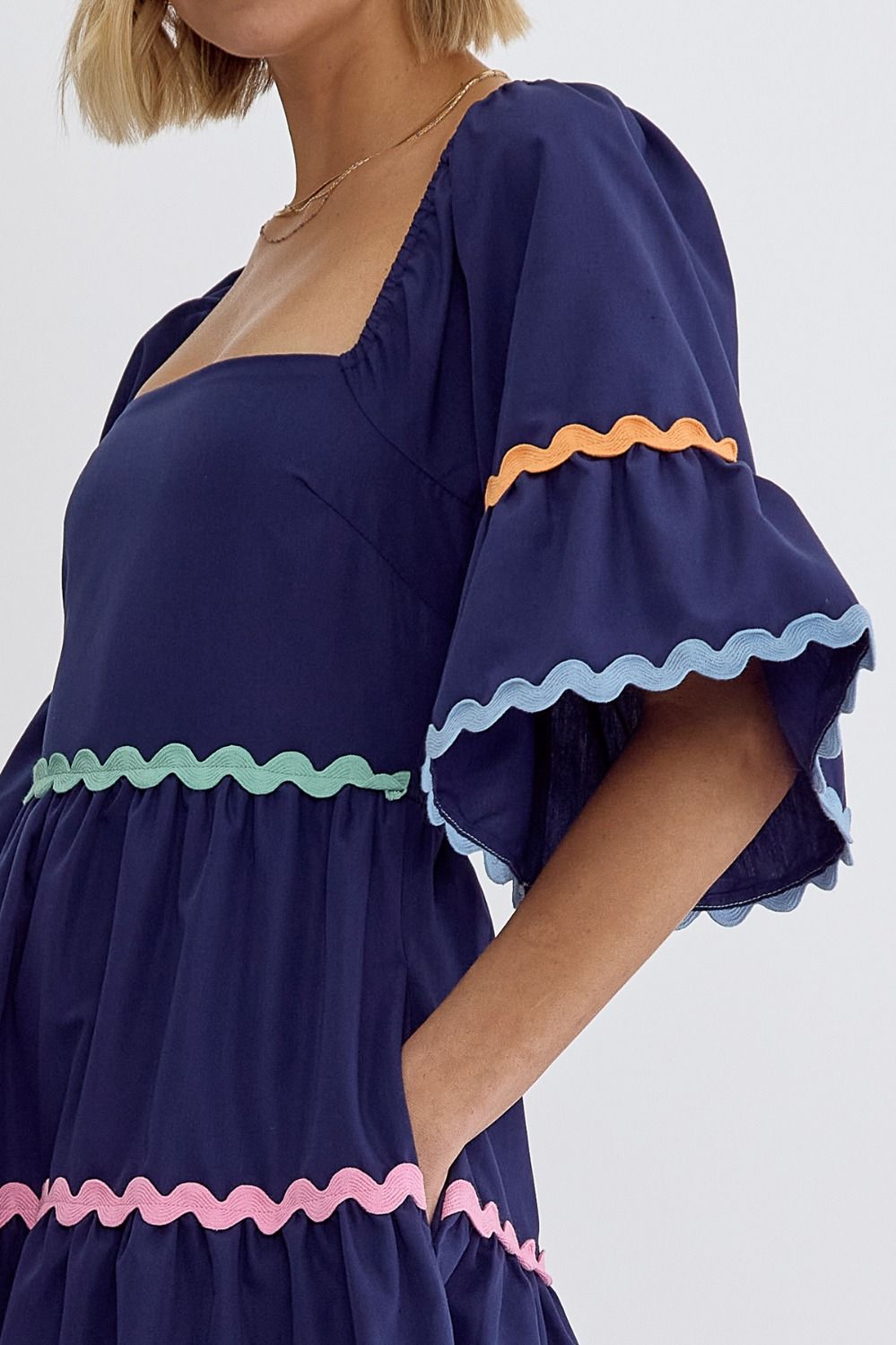 entro white ric rack trim midi dress colorful