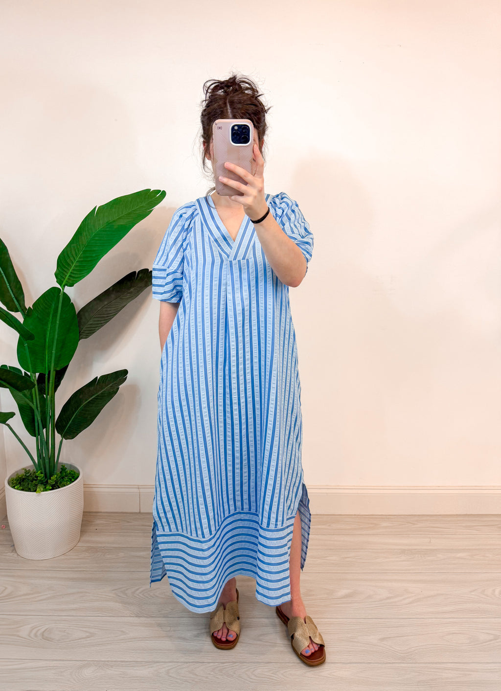 entro stripe oversized blue midi dress