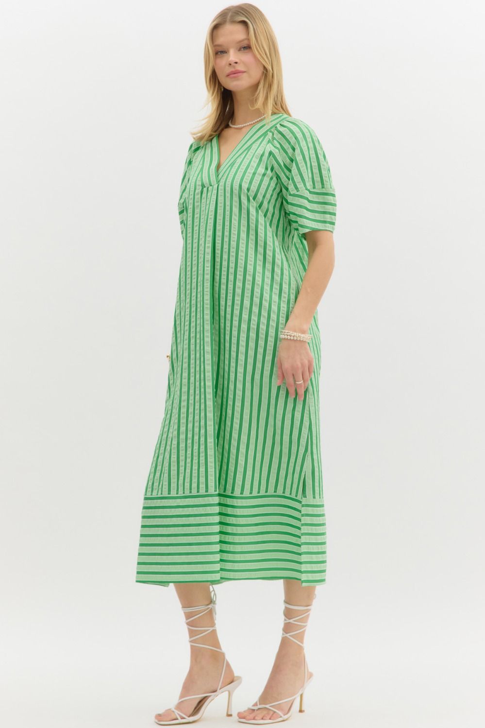 entro green striped oversized midi dress
