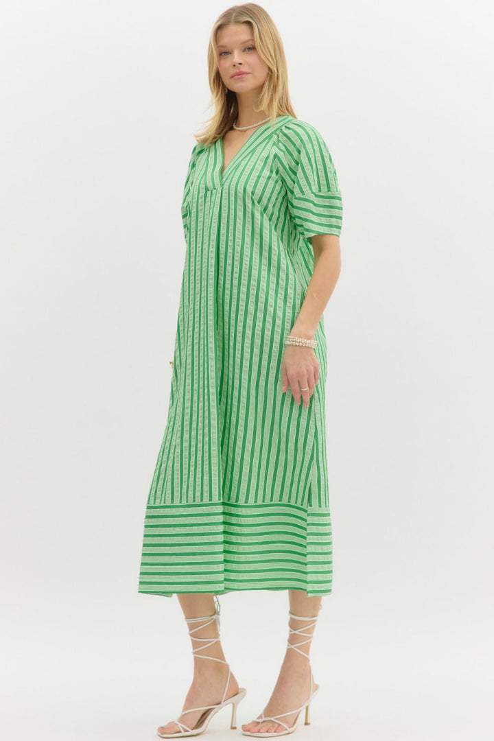 entro green striped oversized midi dress