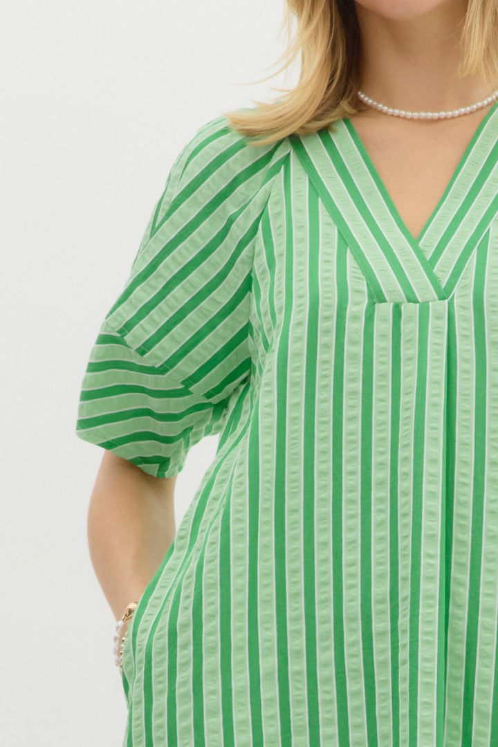 entro green striped oversized midi dress