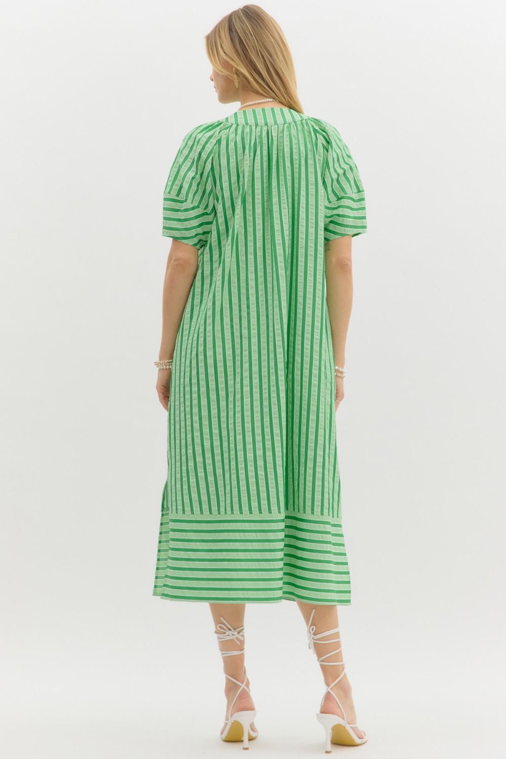 entro green striped oversized midi dress