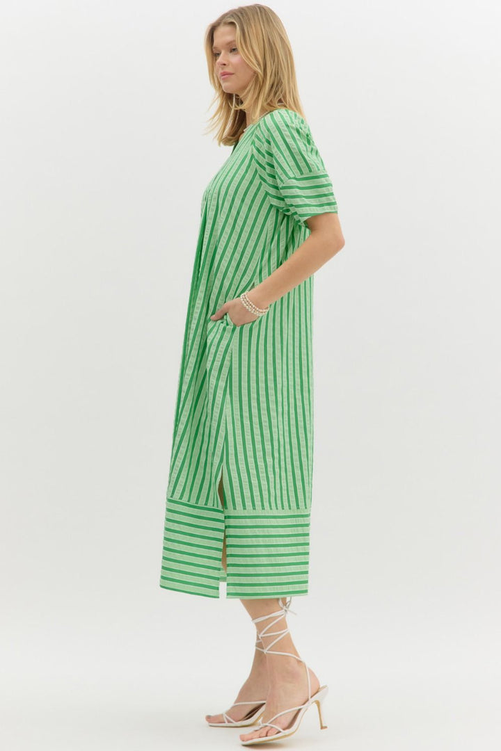 entro green striped oversized midi dress