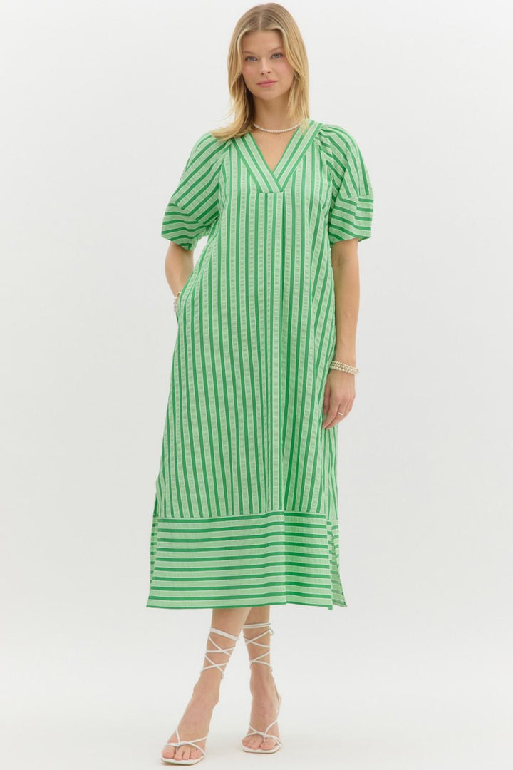 entro green striped oversized midi dress