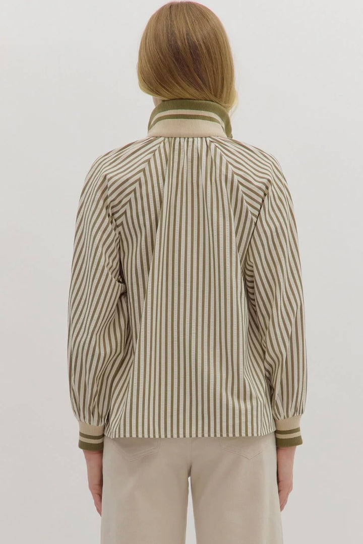entro womens striped olive casual fall top back