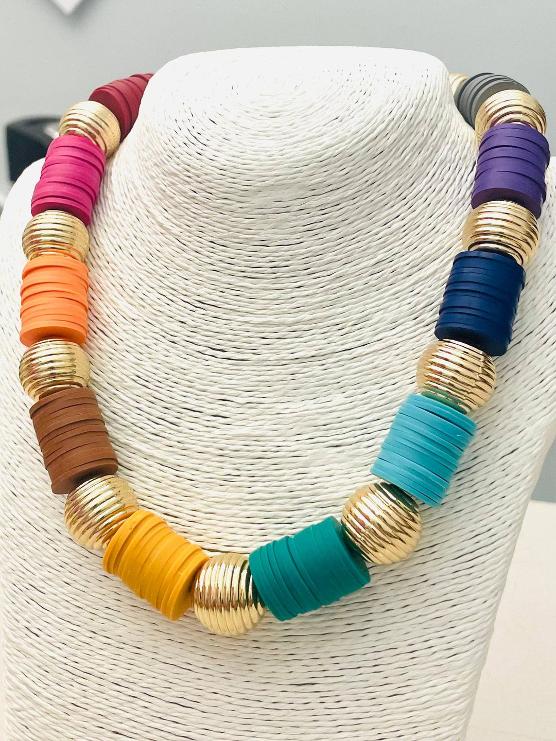 colorful fall beaded disc necklace
