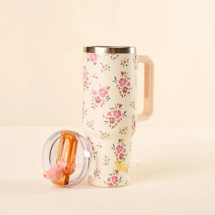 cream floral fancy tumbler 40 oz