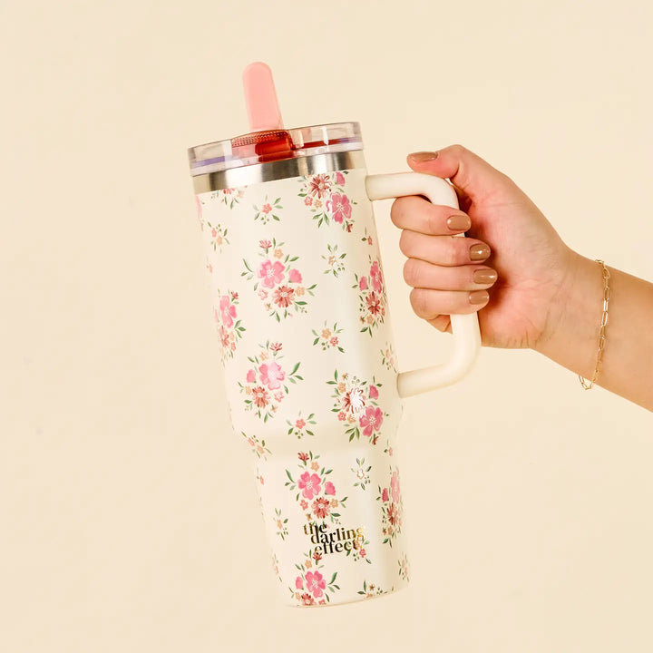 cream floral fancy tumbler 40 oz