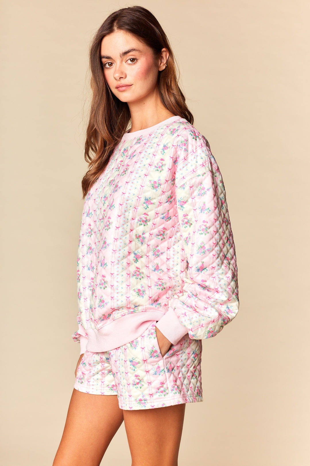 fancy pink floral matching sets pockets