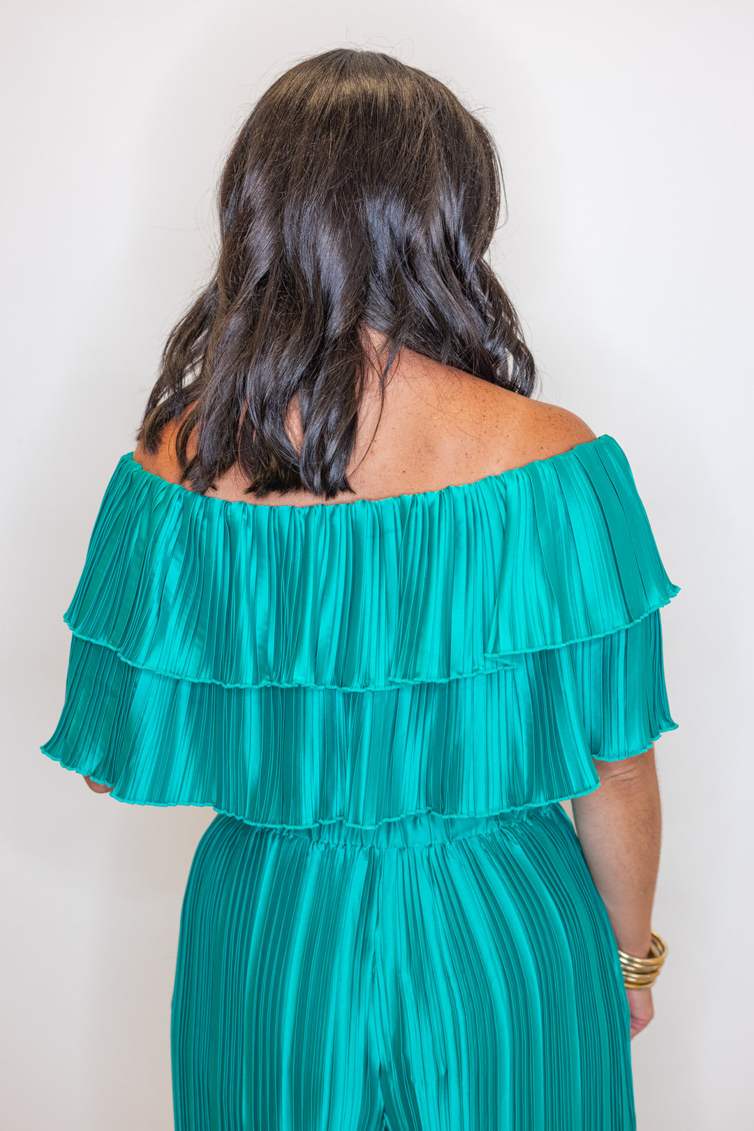 dressy satin pleated ruffle cropped top
