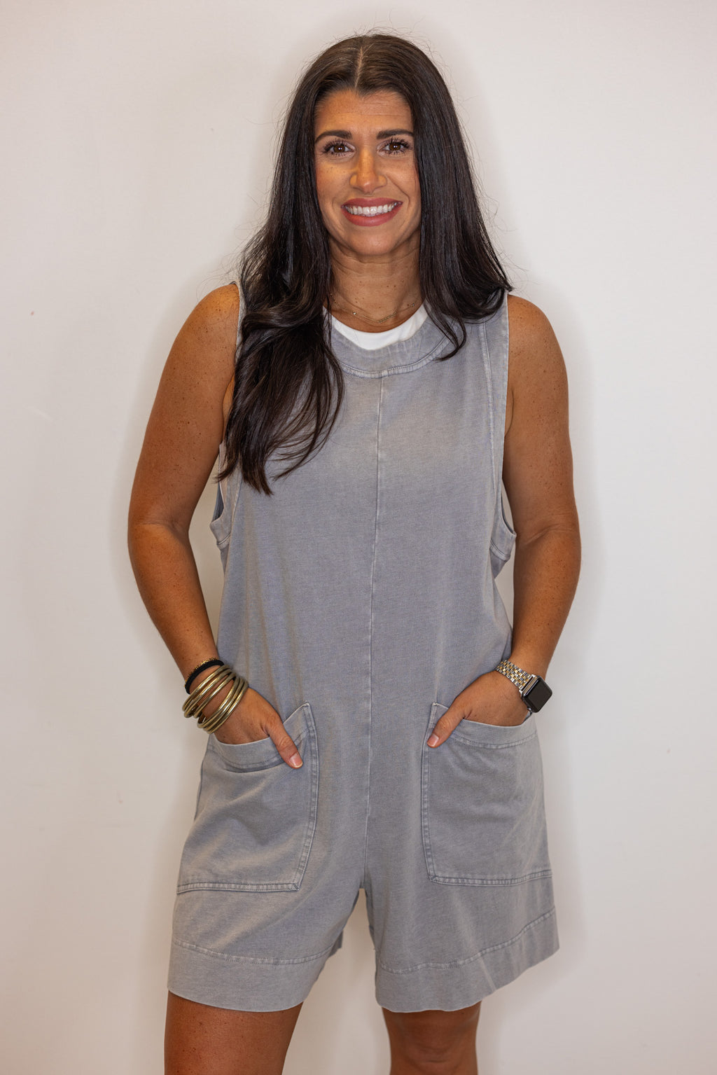 grey cotton blend oversized lounge romper