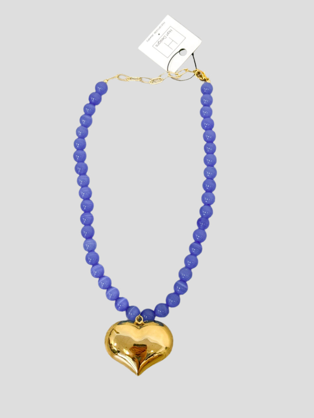 blue glass beaded heart charm necklace