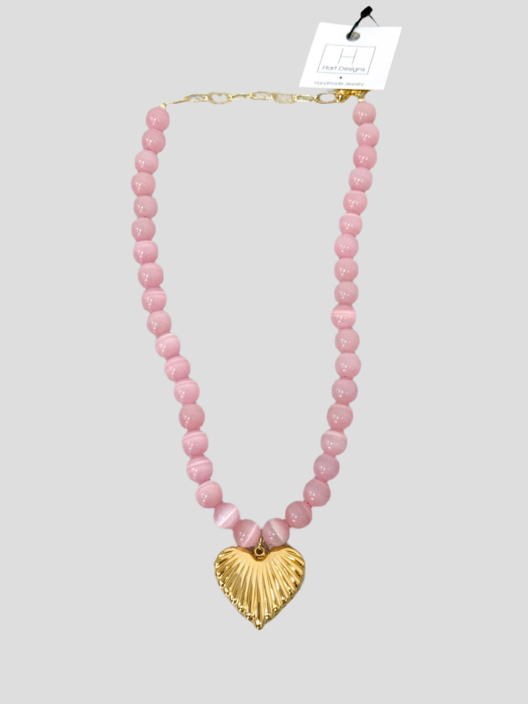 pink glass beaded heart charm necklace