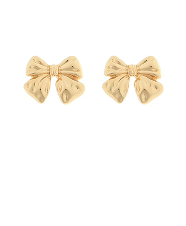 gold ribbon bow stud earrings