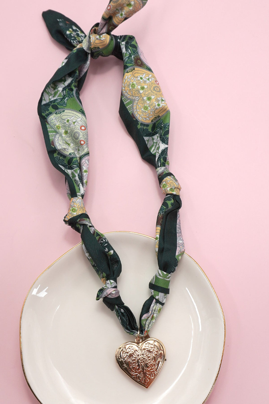 green floral scarf charm necklace