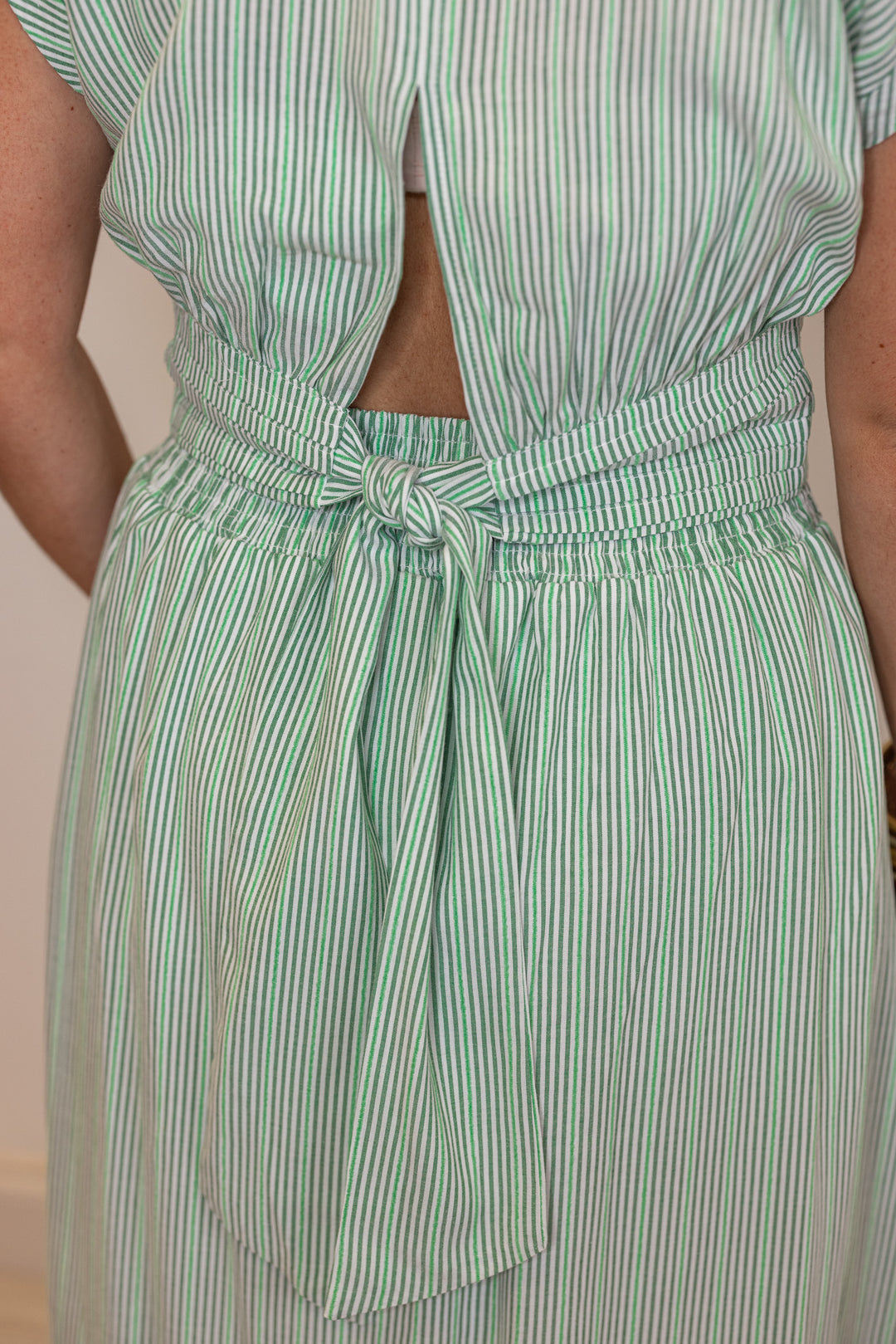 Striped Melody Green Midi Skirt Set