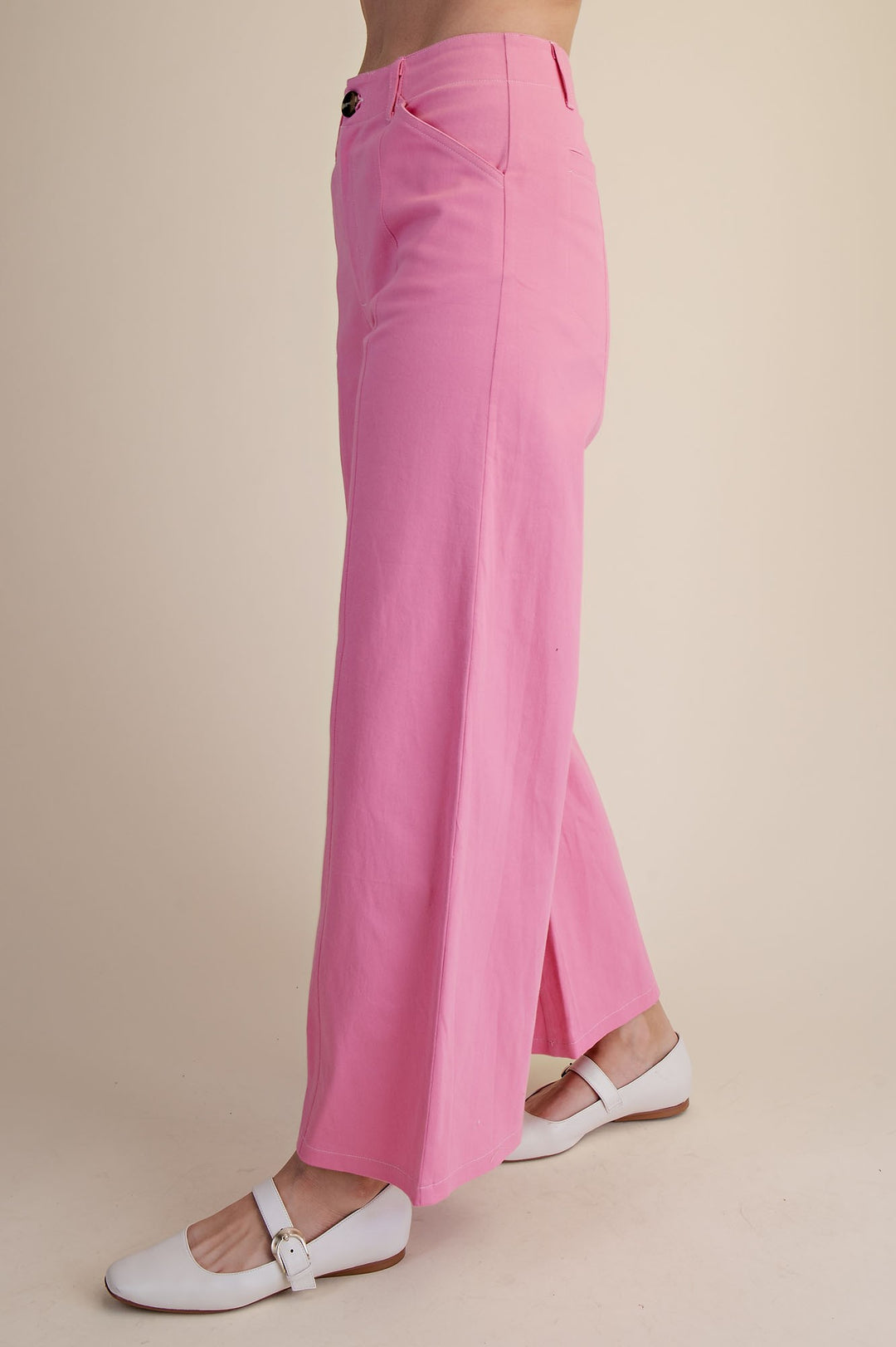 women's pink twill wide leg soft pants 