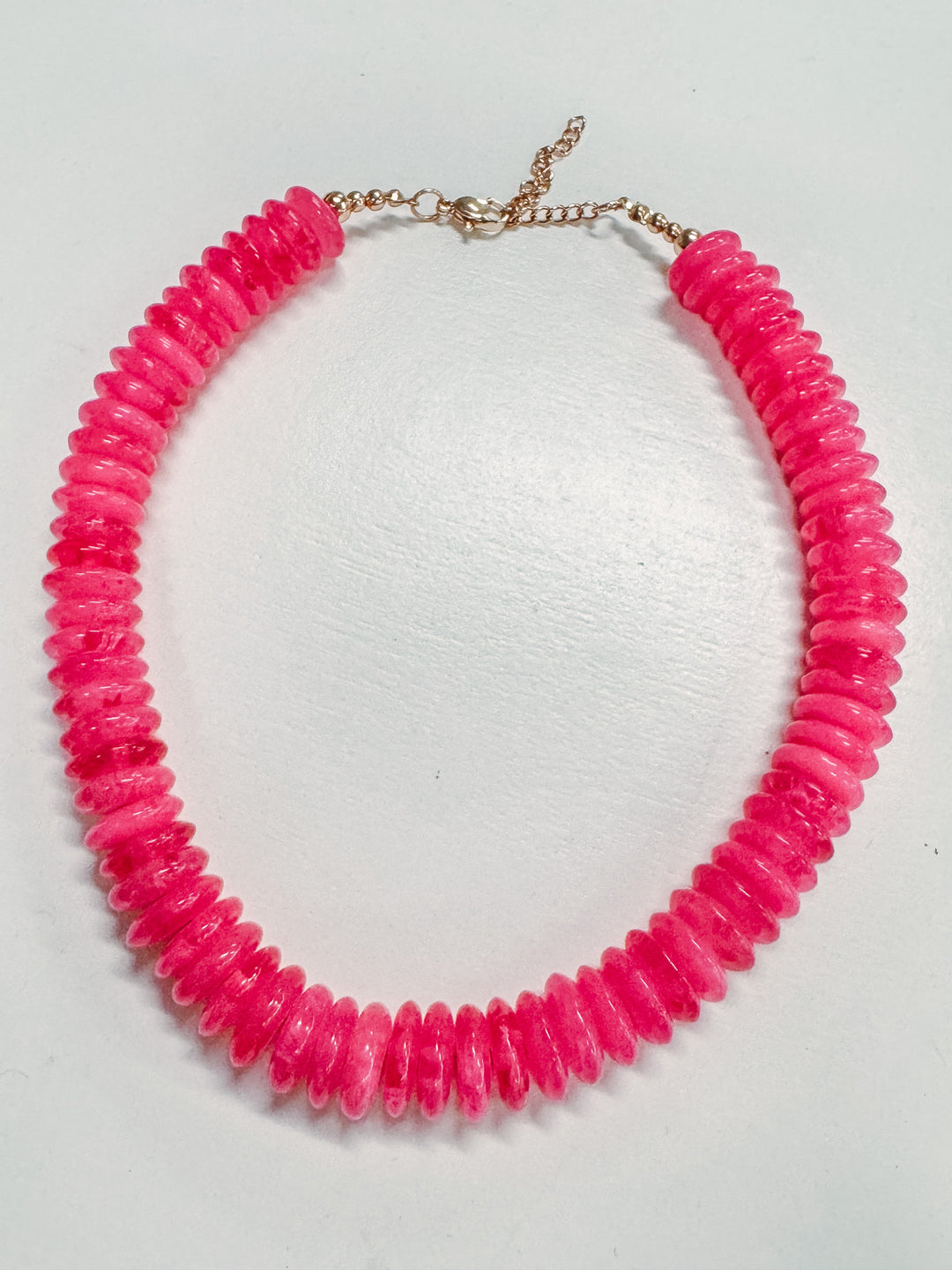 rondelle disk beaded necklace hot pink