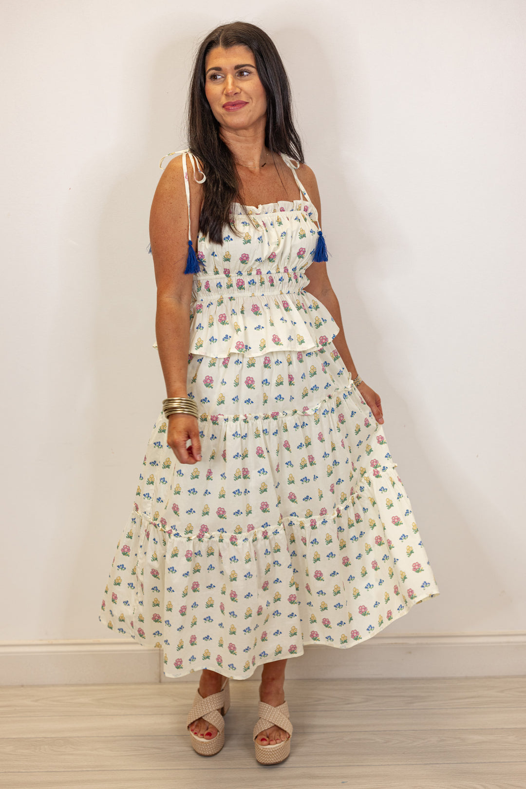 floral print smocked waist peplum top