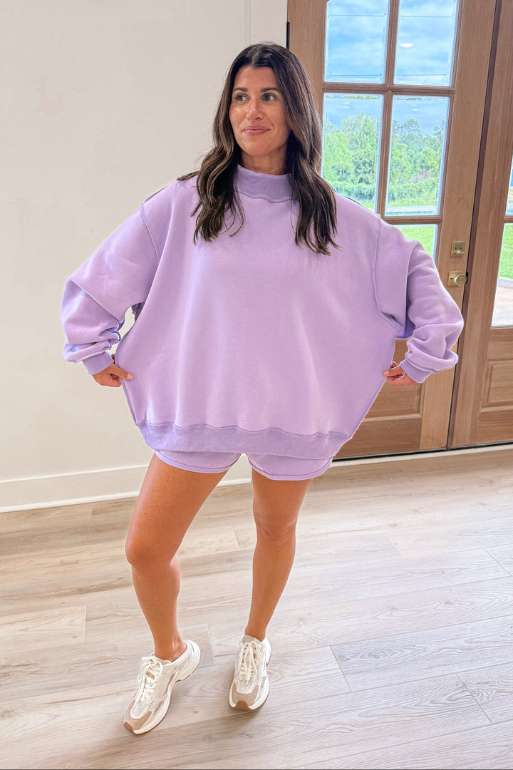 viral lavender mock neck oversized sweatshirt