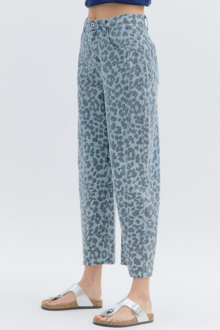 leopard print blue denim barrels side