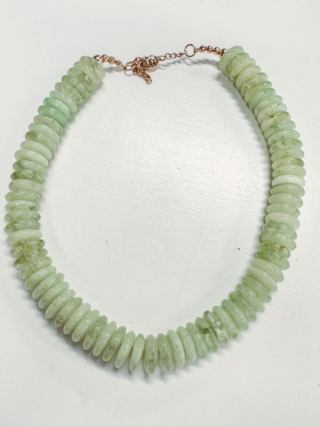 rondelle disk beaded necklace sage green