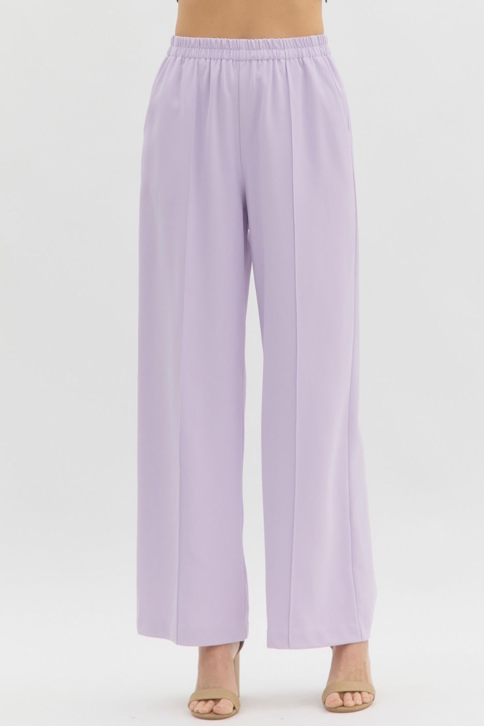 Entro Lilac purple elastic waist pants with front pintuck detail