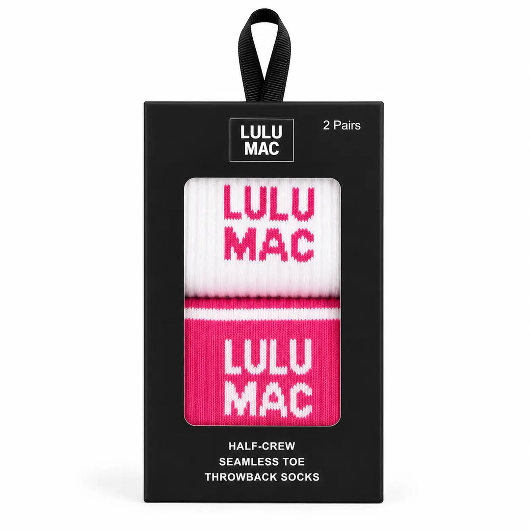 lulu mac 2 pairs box hot pink socks set