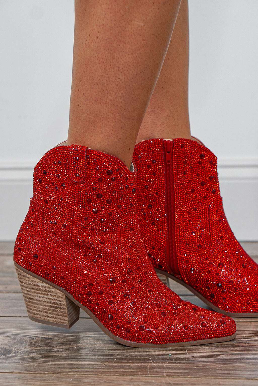 matisse red harlow rhinestone western ankle boots