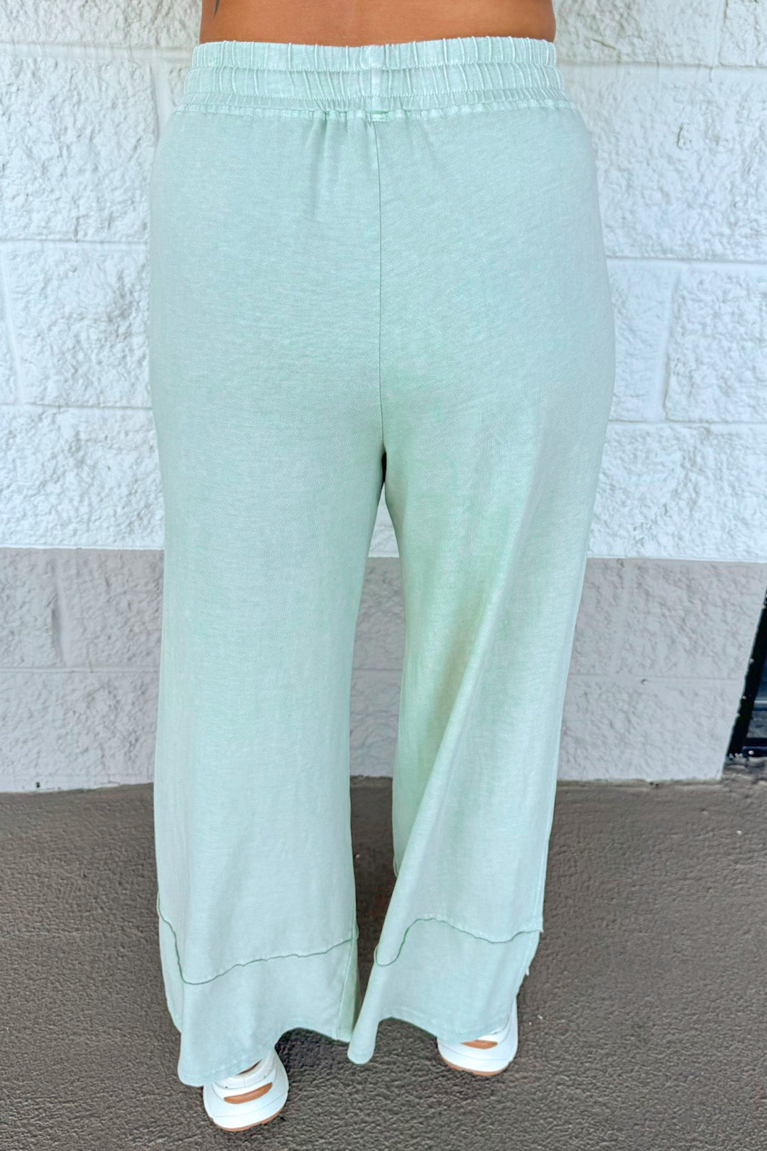 washed mint latte green top and elastic waist pants matching knit loungewear set