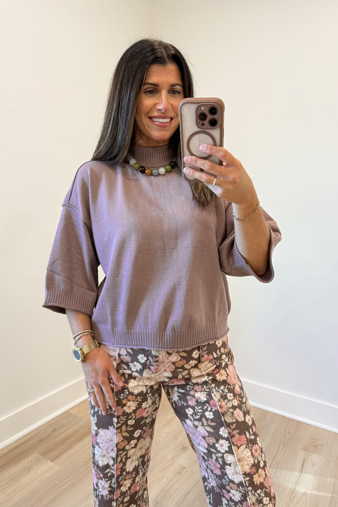 mocha sweater knit top