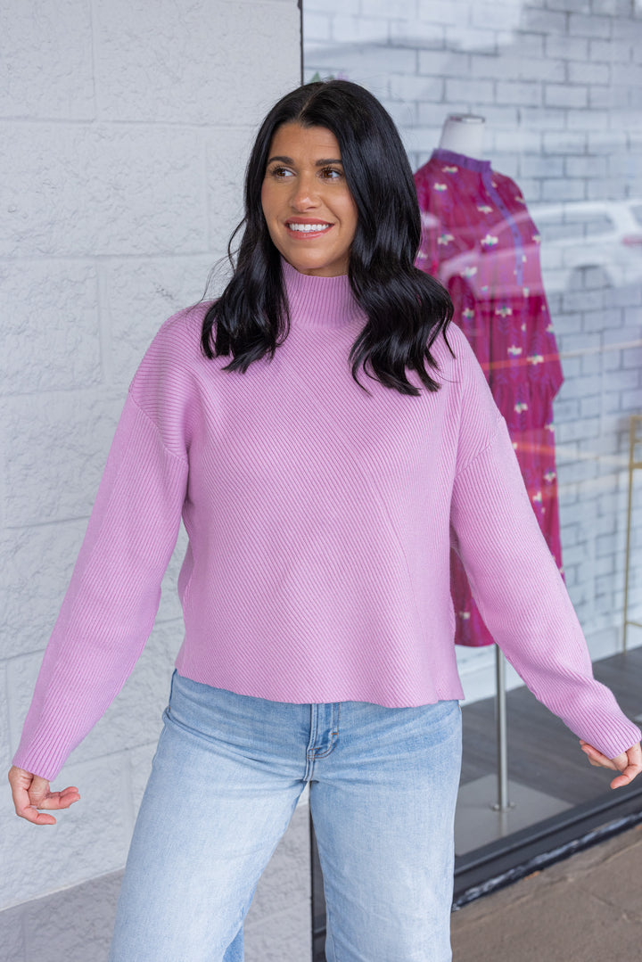 Women's frost pink diagonal ribbed knit sweater top by Hyfve
