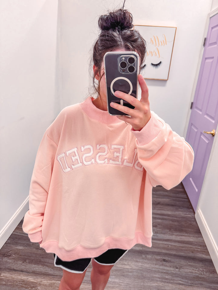 blessed mock neck park dupe sweatshirt up close