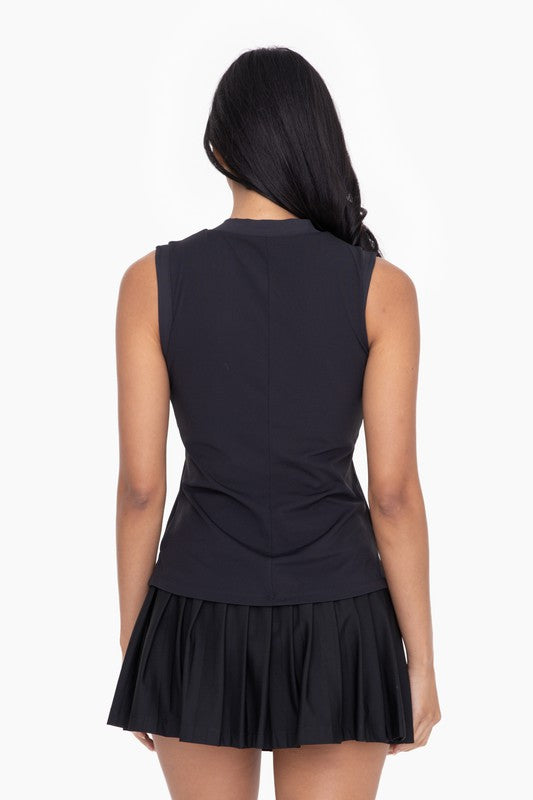 Mono B GREEN half zip mandarin collar active top active in black