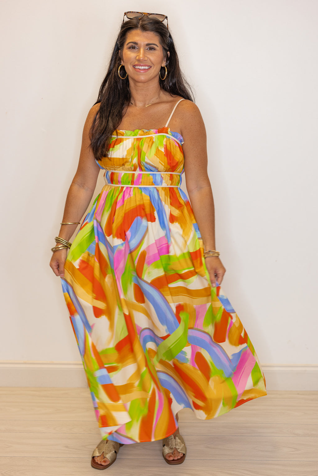 colorful brushstroke cotton maxi dress