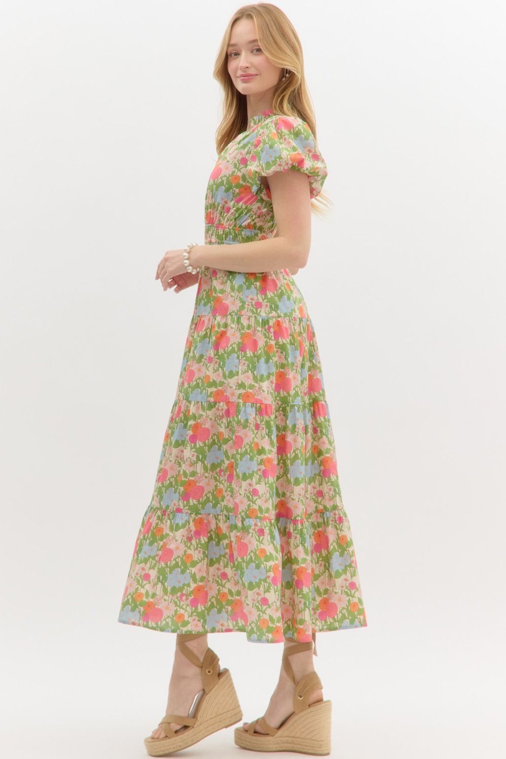 Women's floral puff sleeve maxi dress