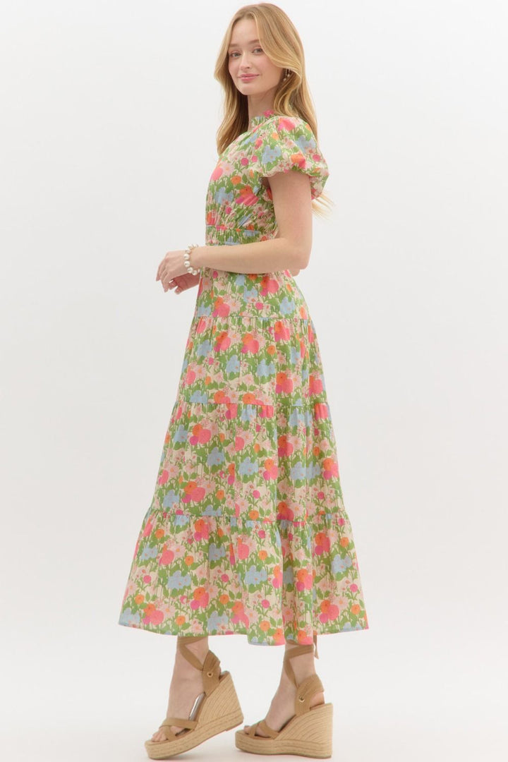 Women's floral puff sleeve maxi dress