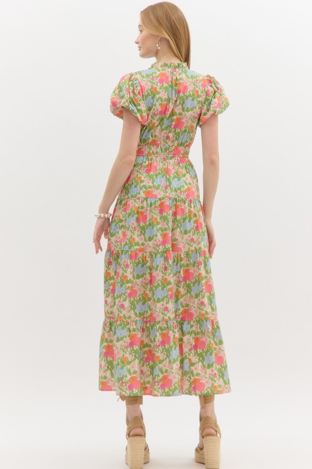 Women's floral puff sleeve maxi dress