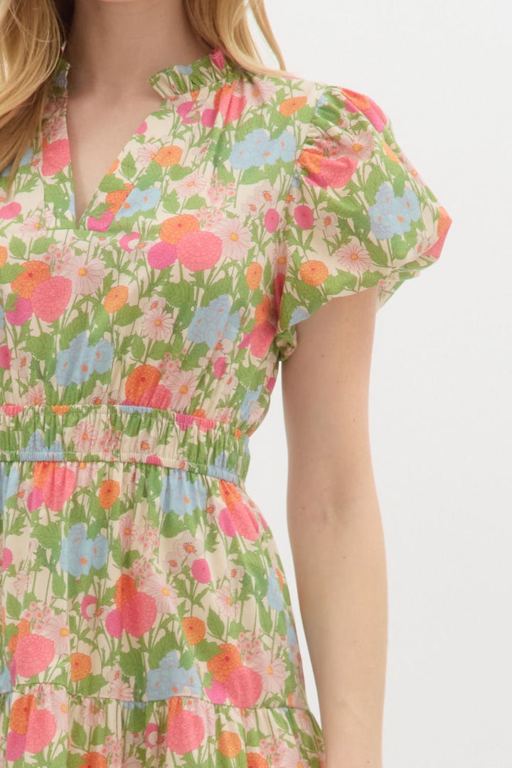 Women's floral puff sleeve maxi dress