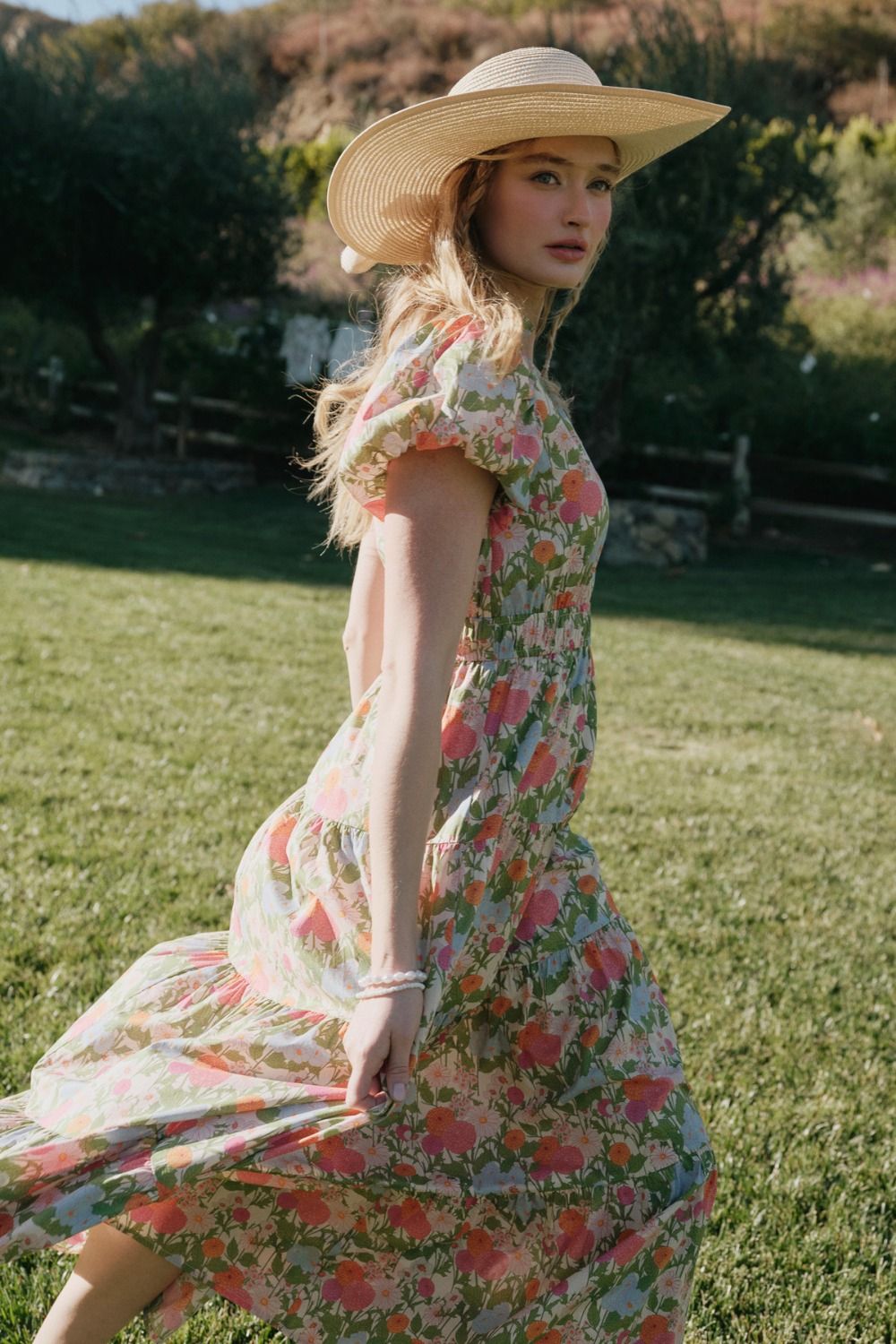 Women's floral puff sleeve maxi dress