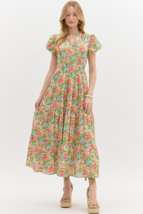 Women's floral puff sleeve maxi dress