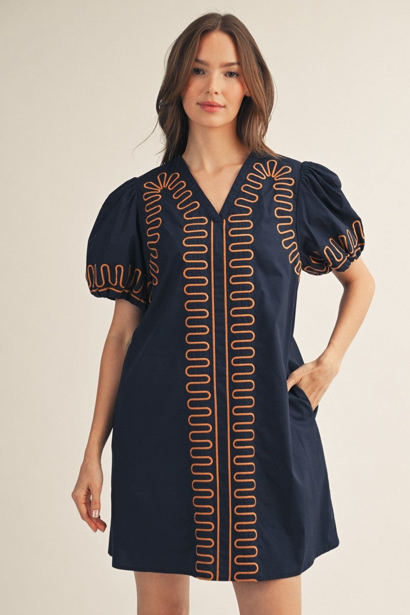 Autumn Accents Navy And Caramel Dress
