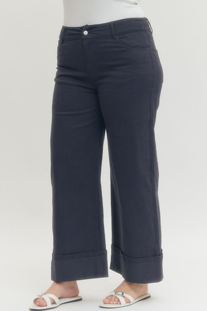 Women's navy twill denim cropped ankle pants by Entro in plus showing slight side view