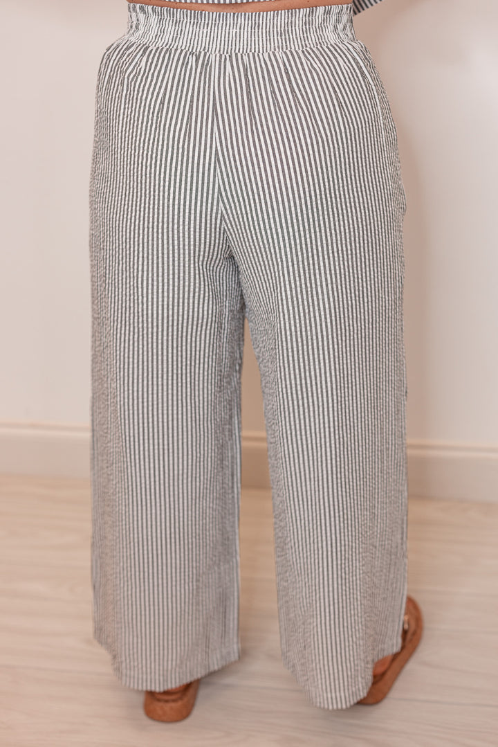 navy white seersucker striped pants set