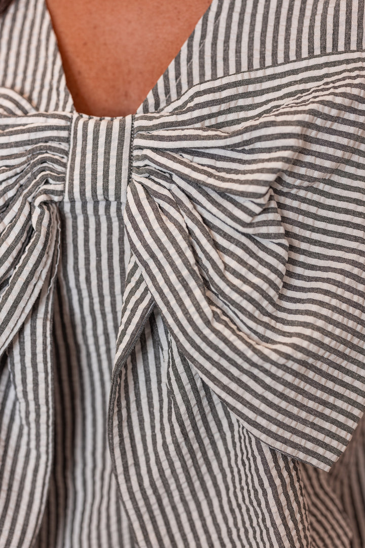 navy white seersucker striped pants set