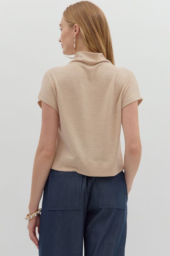 Women's oatmeal knit cropped top by Entro showing back view